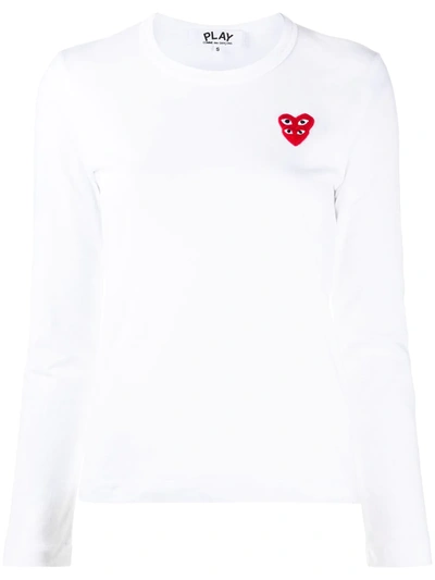 Comme Des Garçons Play Embroidered-logo Longsleeved Top In White