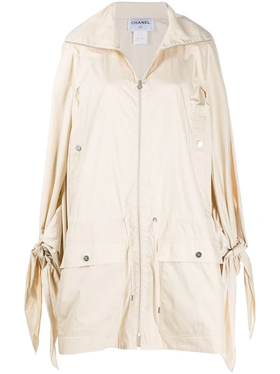 Pre-owned Chanel 2010 Slit Arms Knee-length Coat In Neutrals