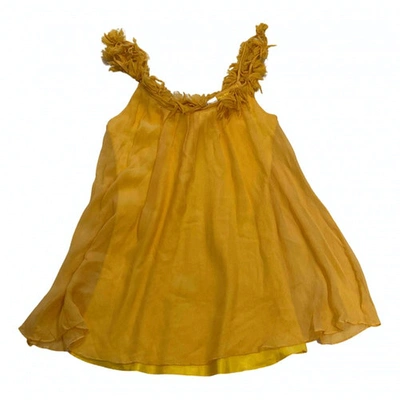 Pre-owned Miguelina Silk Mini Dress In Yellow