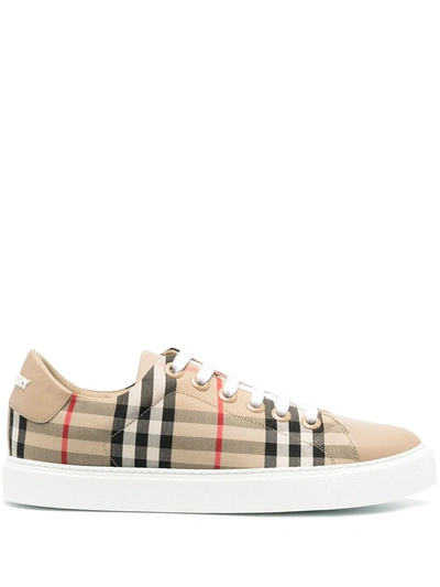 Burberry Check-print Trainers In Nude