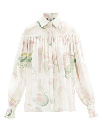 Aje Imprint Floral Button-down Blouse In Ivory/green/pink