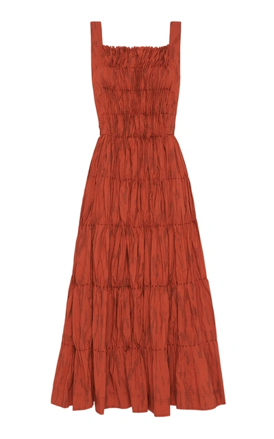 Aje Women's Unfold Pleated Printed Poplin Midi Bib Dress In Rust Orange