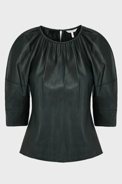 Rebecca Taylor Gathered Leather Blouse In Black