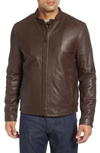 Cole Haan Lambskin Leather Moto Jacket In Java