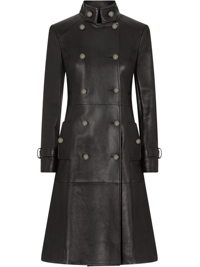 Dolce & Gabbana Buttoned Leather Coat In Black