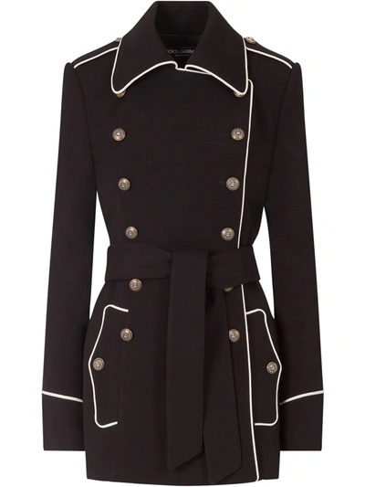 Dolce & Gabbana Woolen Peacoat With Decorative Buttons In Black