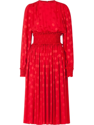 Dolce & Gabbana Shirred-panel Flocked Dress In Red