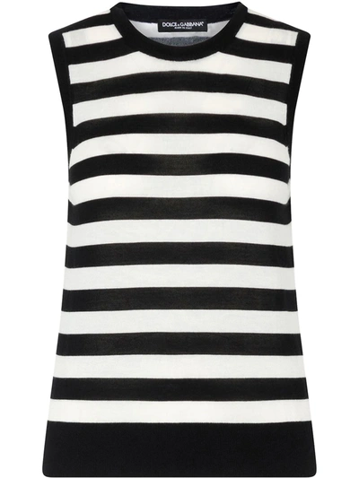 Dolce & Gabbana Sleeveless Cashmere And Silk Sweater In White/black