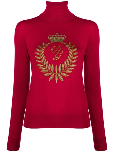Dolce & Gabbana Wool Turtle-neck Jumper With Intarsia In Red