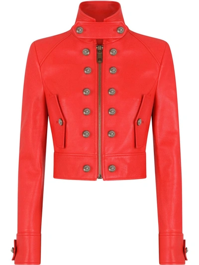 Dolce & Gabbana Cropped Leather Jacket In Red