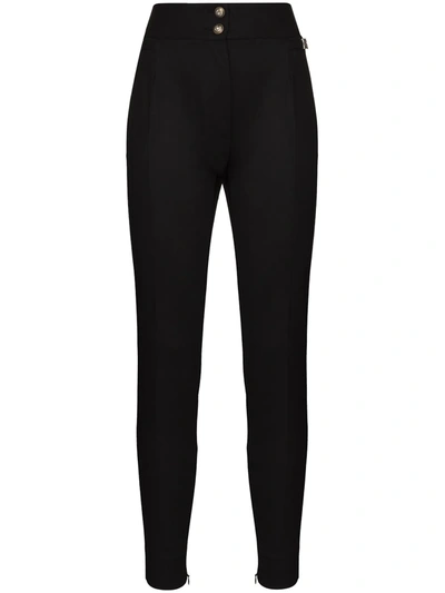 Dolce & Gabbana High-waisted Wool Twill Leggings With Dg Detail In Black
