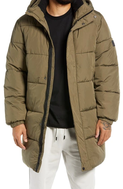 Topman Considered Hooded Puffer Jacket In Khaki/olive