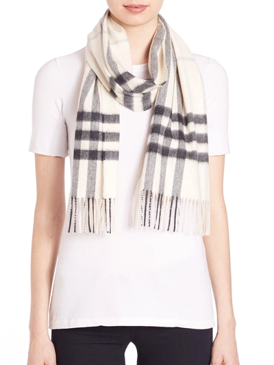 Burberry Giant Check Cashmere Scarf In Natural White