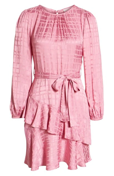 Adelyn Rae Marvella Tie Waist Long Sleeve Tiered Dress In Peony Pink