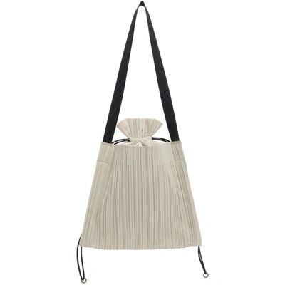 Issey Miyake Pleats Please  Taupe Square Pleats Vertical Bag In 04 Ivory