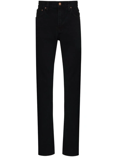 Nudie Jeans Grim Tim Mid-rise Straight-leg Jeans In Black