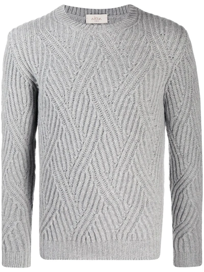 Altea Cable Knit Crew Neck Jumper In Grey