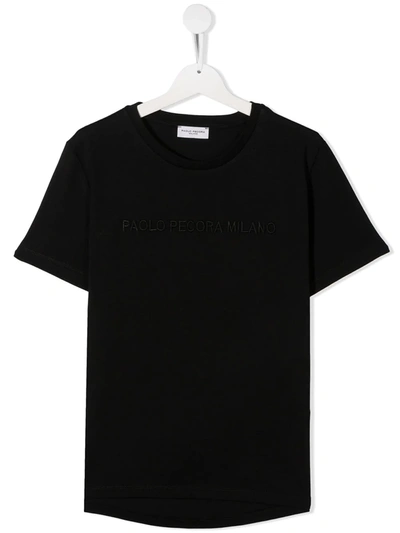 Paolo Pecora Teen Embroidered Logo T-shirt In Black