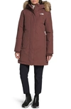The North Face Arctic Waterproof 550-fill-power Down Parka With Faux Fur Trim In Marron Purple