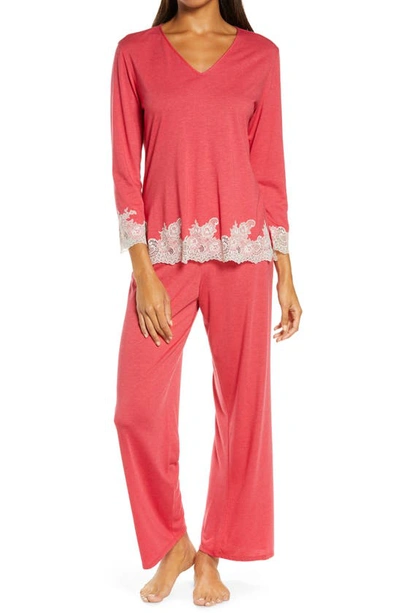 Natori Luxe Shangri-la Pajamas In Ht. Brocade Red