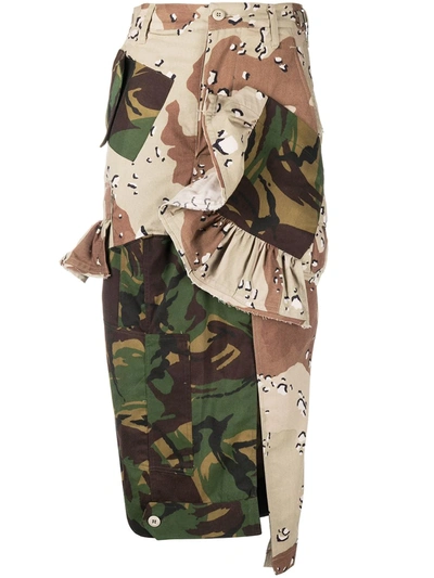 Preen By Thornton Bregazzi Floral Upcycled Camouflage Cotton-blend Midi Skirt