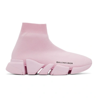 Balenciaga Speed 2.0 Stretch-knit High-top Sneakers In Light Pink/ Light Pink