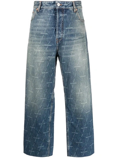 Balenciaga License Logo Organic Cotton Crop Jeans In Blue