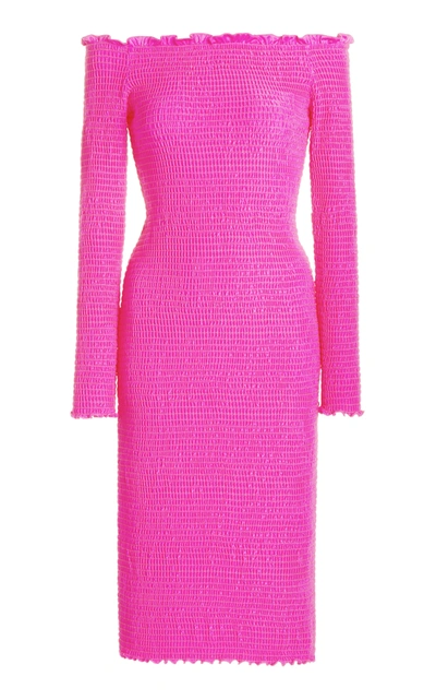 Balenciaga Smocked Off-shoulder Dress, Lipstick Pink