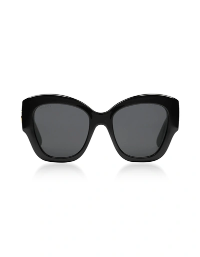 Gucci Designer Sunglasses Black Cat Eye Women's Sunglasses W/quilted Effect Temples In Noir-gris