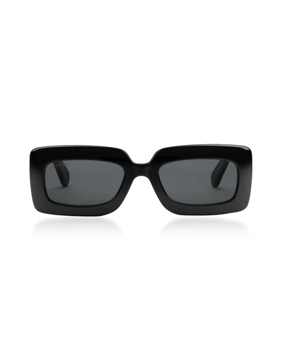 Gucci Designer Sunglasses Black Rectangular Slim Frame Women's Sunglasses W/quilted Temples In Noir-gris
