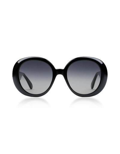 Gucci Designer Sunglasses Round Oversized Black Acetate Frame Women's Sunglasses W/web Temples In Noir-gris