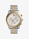 Michael Kors Mens Two-tone Lexington Chronograph Watch In Silver Yellow Gold