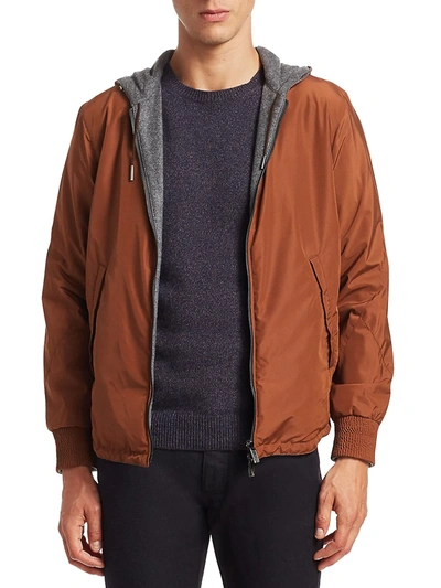 Ermenegildo Zegna Men's Fox Reversible Cashmere Hooded Jacket In Dark Beige Solid
