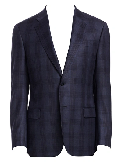Emporio Armani G-line Plaid Wool Sportcoat In Blue