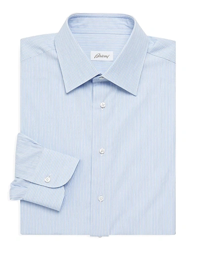 Brioni Men's Classic-fit Pinstripe Dress Shirt In Blue