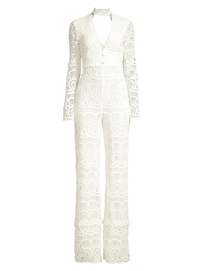 Alexis Choker Long Sleeve Lace Jumpsuit In White