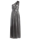 Retroféte Women's Andrea Belted One-shoulder Metallic Maxi Dress In Gunmetal