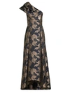 Aidan Mattox Women's Jacquard Floral One-shoulder Gown In Black Multi
