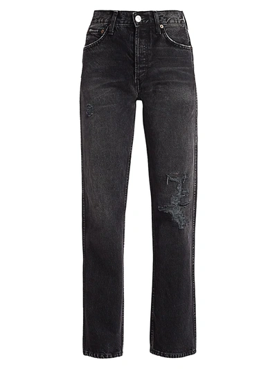 Re/done Women's High-rise Distressed Straight-leg Jeans In Wornin Black