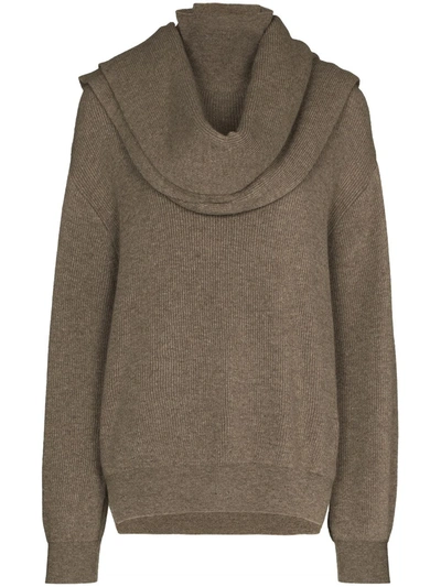 The Frankie Shop Women's Scarf-detailed Rib-knit Turtleneck Sweater In Brown