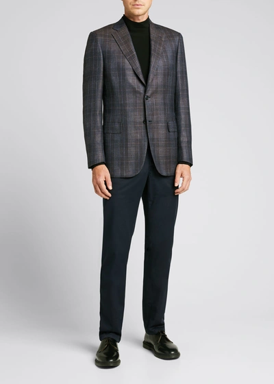 Brioni Glen Plaid Single-breasted Wool, Cashmere & Silk Jacket In Navy