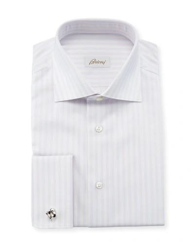 Brioni Men's Lavender Plaid Dress Shirt In White/blue