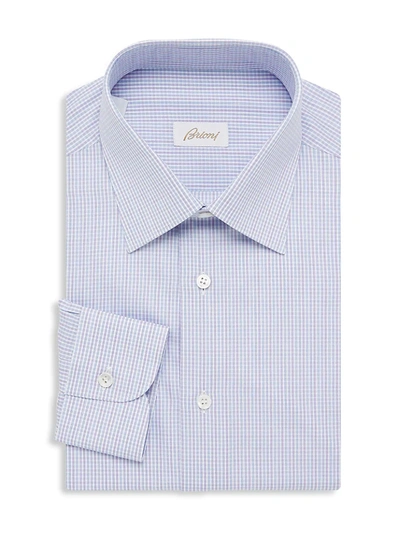 Brioni Men's Plaid Dress Shirt In Pink Blue