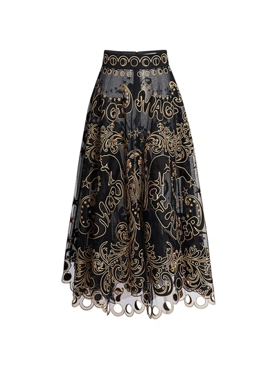 Zimmermann Ladybeetle Fortune Tulle Midi Skirt In Black