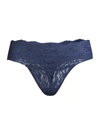 Hanky Panky Women's American Beauty Rose Lace Thong In French Navy