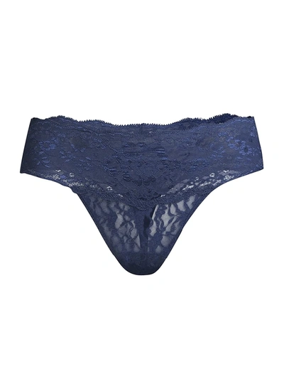 Hanky Panky Women's American Beauty Rose Lace Thong In French Navy