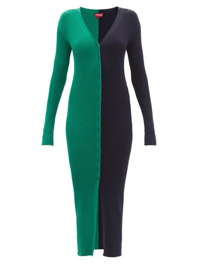 Staud Shoko Colorblock Body-con Sweaterdress In Clover Deep Sea