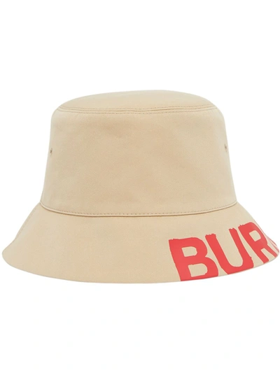 Burberry Reversible Logo Gabardine To Vintage Check Bucket Hat In Beige