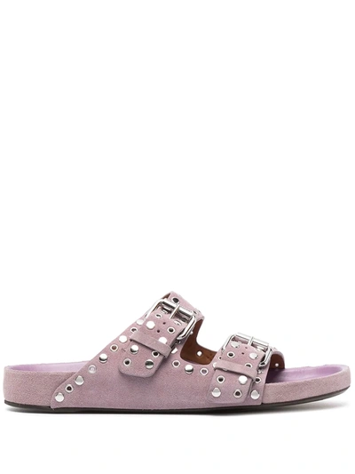 Isabel Marant Lennyo Studded Suede Slide Sandals In Purple