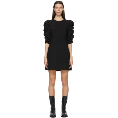 See By Chloé Draped-sleeved Fitted Short Dress In Black